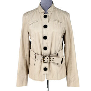 BNW Bianca Nygard Weekend Jacket Womens 10 Beige Cotton Safari Belt Blazer